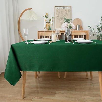Biscaynebay Textured Fabric Christmas Rectangle Table Cloth 70x120 Inch, Hunter Green Water Resistant Tablecloths for Dining, Kitchen, Wedding and Parties etc. Machine Washable