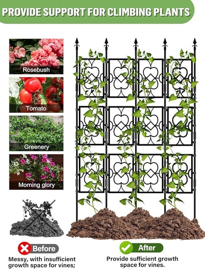 4 Sets Garden Trellis for Climbing Plants, Kalolary 5.5FT Plastic Love Screen Plant Trellis Frame for Potted Plants Rustproof Thicken Cucumber Trellis Stand for Vines Flowers Vegetable Indoor Outdoor