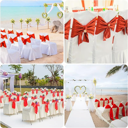 10 PCS Red Satin Chair Sashes Bows Universal Chair Ribbon Ties Back Sash for Wedding Party Reception Events Banquets Hotel Event Chair Cover Decoration (7x108 inch)