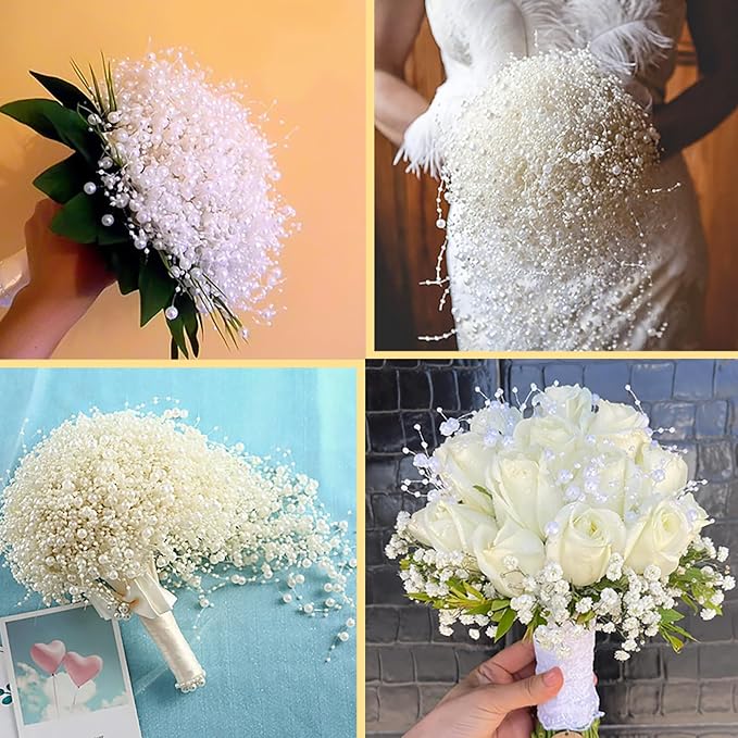 100 PCS Artificial Floating Beads for Centerpieces Vases, White 8+3mm String Beads for Wedding Party Faux Pearl String for Decorating, String Pearls for Crafts Vase Filler