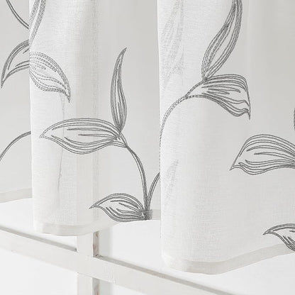 VISIONTEX Sheer Voile Curtain Valances, Decorative Leaves Embroidered, Rod Pocket Window Treatment for Kitchen/Rustic Bedroom/Living Room (54 x 16 Inch,1 Panel)