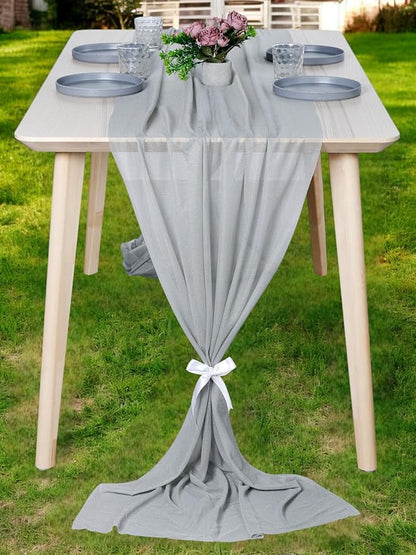 MDS Halloween Chiffon Table Runner - 25 Pack, 29 x 170 Inches, 14ft Each - Sheer Spooky Table Runners for Haunted House Parties, Trick-or-Treat Tables, Witchy Décor, Wedding & Events - Gray