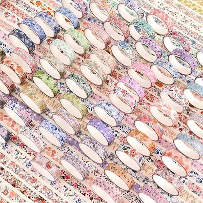 60 Rolls Flowers Theme Washi Tape Set with Different Colorful Patterns, Writable Decorative Tapes for Scrapbooking, Bible Journaling, Bullet Journaling, 0.39'' x 79'' per Roll