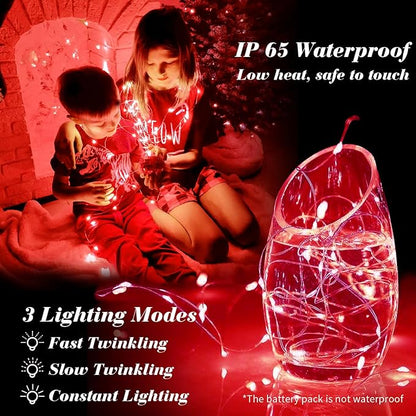ZGWJ 12 Pack Fairy Lights Battery Operated, 7ft 20 Mini LED Fairy String Lights Silver Wire 3 Modes for DIY, Parties, Wedding, Bedroom, Halloween Christmas Decoration Red
