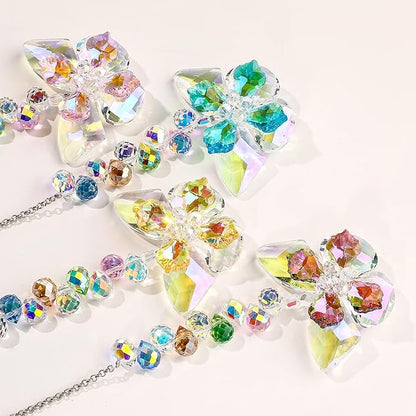 HDCRYSTALGIFTS 4pcs Crystal Butterfly Suncatchers for Window Hanging Ornaments, Rainbow Maker Sun Catchers Indoor Outdoor Patio Garden Decor Gifts
