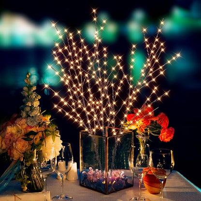 33in Lighted Branches with 180 LED Lights, Twinkling Light Up Tree with Timer, DIY Flexible Lighted Branches for Home Décor, Bedroom, Wedding, Party