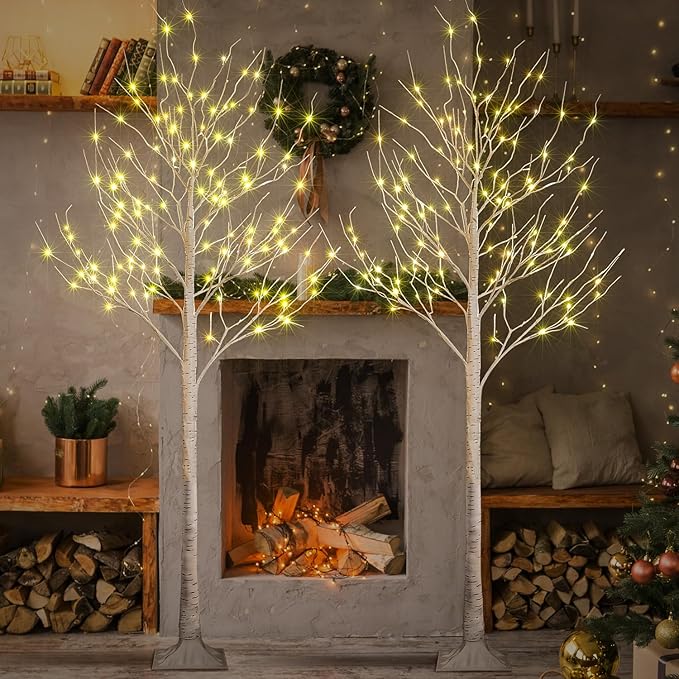 LIGHTSHARE 8 Feet 132L LED Birch Tree Lights, Pack of 2, Warm White, for Holiday Party and Christmas Decoration, Indoor and Outdoor Use