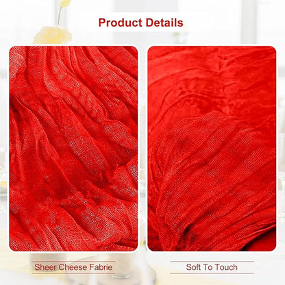 10 Pack Red Cheesecloth Table Runner 35x120 Inch 10Ft Rustic Gauze Cheese Cloth Table Runner Sheer Cheesecloth Table Runners for Wedding Party Bridal Shower Decoration