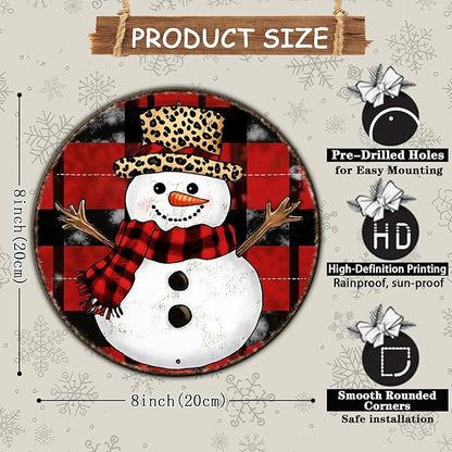 Round Christmas Snowman Tin Sign Vintage Snowman Sign Rustic Wall Decor For Christmas Home Fireplace And Holiday Gatherings Retro Sign 8 * 8 in