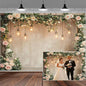5x3ft Country Wedding Photography Backdrop Floral Rustic Roses Farmhouse Wooden Door Backdrop Pink Flower Birthday Baby Shower Wedding Bridal Party Banner Photo Booth Props Anniversary Background