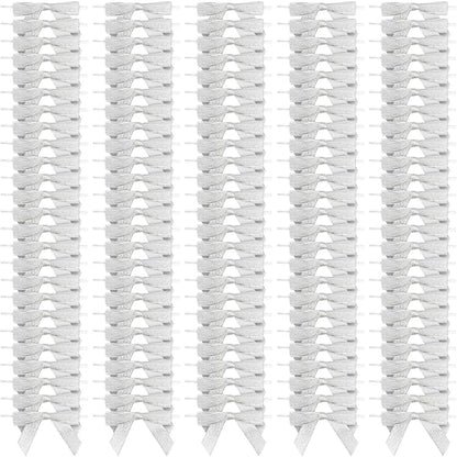 Bright Creations Mini Silver Ribbon Bows - 3-Inch, Silver, 100 Count, Polyester Satin - Twist Tie Bows for Treat Bags, Party Favors & Crafts