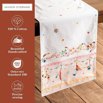 Maison d' Hermine Table Runner 100% Cotton Double Layer Table Runners 108 inches Long Decorative for Home Kitchen Dining Party Wedding Bridal Shower Spring Summer (Ibiza - Beige, 14.50" x 108")