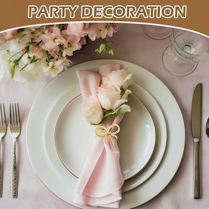 Bokon 50 Pcs Gold Napkin Rings Metal Napkin Holders Rings Bulk for Dining Anniversary Wedding Dinner Birthday Holiday Party Banquet Table Decoration (Bow Tie)