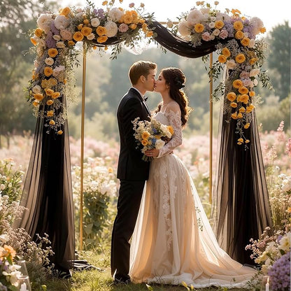 Black Wedding Arch Draping Fabric 2 Panels 19 FT Arch Drapes Sheer Backdrop Curtains Panels for Wedding Ceremony Party Ceiling Decoration