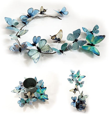 Artificial Butterfly Garland, Fake Butterfly Decorative Vines, DIY 3D Unique Butterfly Hanging Decor for Home Wall Easter Spring Flowers Party Wedding Arch Shopping (Blue)