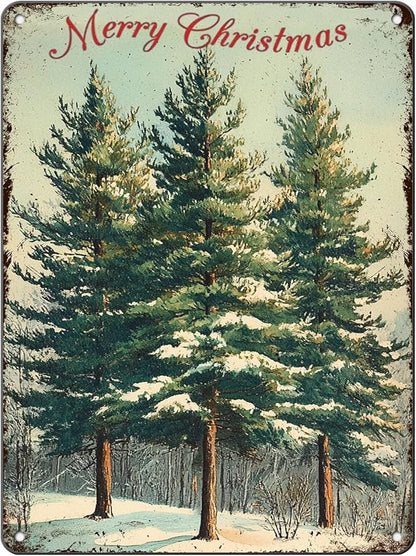 Vintage Christmas Decor Sign Christmas Tree Metal Tin Sign Merry Christmas Retro Tin Sign for Holiday Wall Decor Outdoor Cafe Living Room Bedroom 12x16Inch