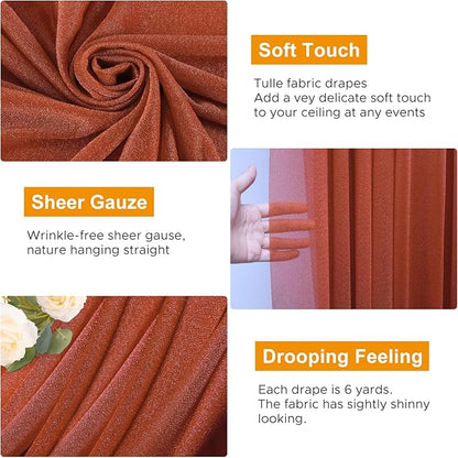 Wedding Arch Draping Fabric 1 Panel 28.7" x 20FT Terracotta Sheer Chiffon Backdrop Drapes for Wedding Ceremony Birthday Party Bridal Shower Outdoor Decoration