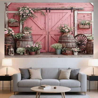 12x10ft Country Wedding Pink Photography Backdrop Rustic Wooden Door Photography Backdrop Farmhouse Flower Western Girl Birthday Baby Shower Wedding Bridal Party Banner Photo Booth Props Background