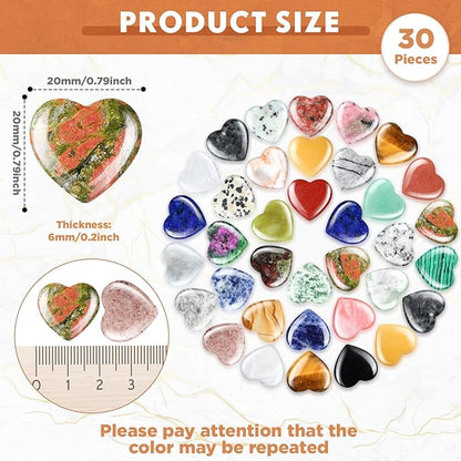 Nuenen 40 Pcs 0.8 Inch Worry Stone Bulk Crystals Heart Shaped Rock Tiny Trinkets Stone Inspirational Healing Crystal Gemstone Love Carved Rock Mom Women