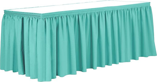Ultimate Textile Pleat Polyester Fabric Table Skirt - Machine Washable Flame Resistant with Clips for Events, Weddings & Trade Shows, Cut & Sewn in Paterson, NJ - Caribbean, 7' Shirred Pleat