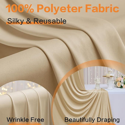 60×12 ft Wrinkle Free Beige Backdrop Curtain for Wedding Parties, 12 Panels 5×12ft Long Silky Polyester Photo Backdrop Drapes for Birthday Baby Shower Photography Stage Evnets Background Cloth