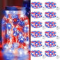 kolpop 12 Pack 4th of July Decor Patriotic Fairy Lights Battery Operated with 3 Modes, Red White Blue Twinkle String Lights Waterproof for Mason Jars Party