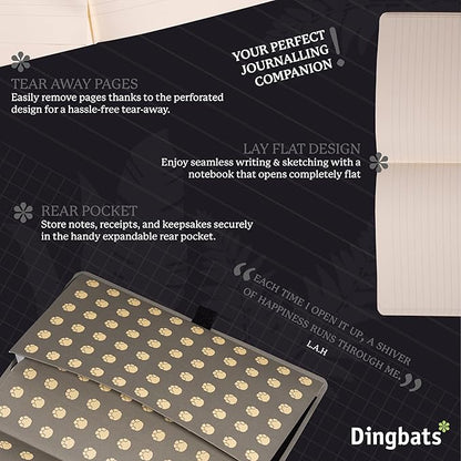 Dingbats* Wildlife Dotted Writing Journal Notebook A5 - Vegan Leather Softcover - Ideal for Work, Travel - Pocket, Elastic Closure, & Bookmark