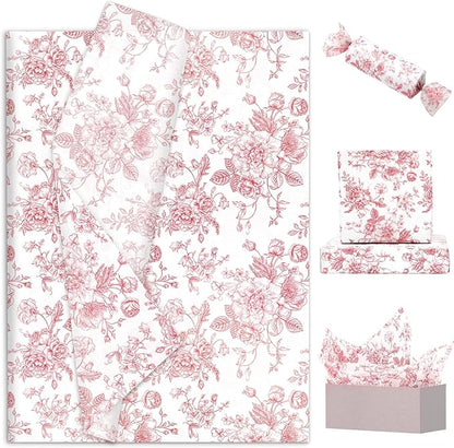 JarThenaAMCS 100 Sheets Floral Tissue Paper Rose Gold Flower Gift Wrapping Paper Vintage Decorative Art Paper for Home Party DIY Crafts Supplies, 14 x 20 Inch