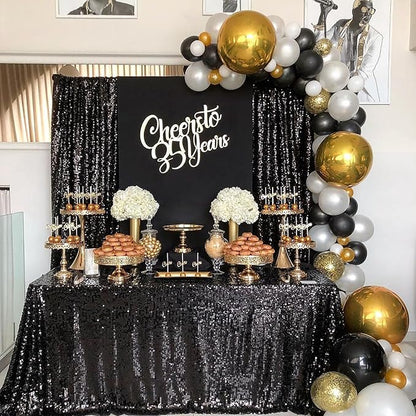Sequin Backdrop Black Curtain 6 Panels 2ftx8ft Sparkly Party Background Drape Wedding Halloween Fabric Decoration