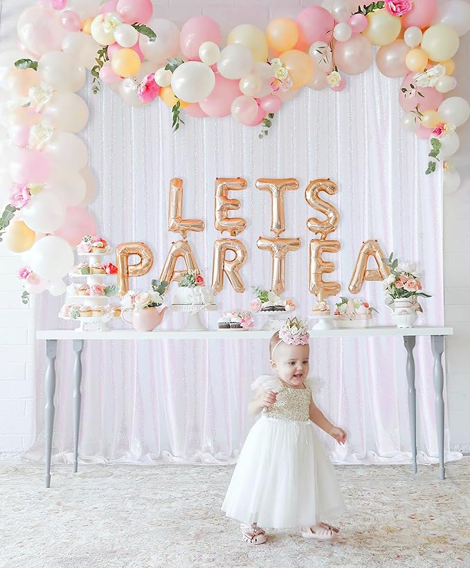 8ft x 8ft White Iridescent Sequin Backdrop Curtain Sparkly Background Drapes for Wedding Birthday Baby Shower Event Decorations