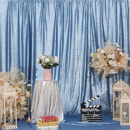 Eternal Beauty Baby Blue Sequin Backdrop, 4x7 Ft Glitter Background Curtains for Shimmer Photography Party Wedding Birthday Back Drop Decor
