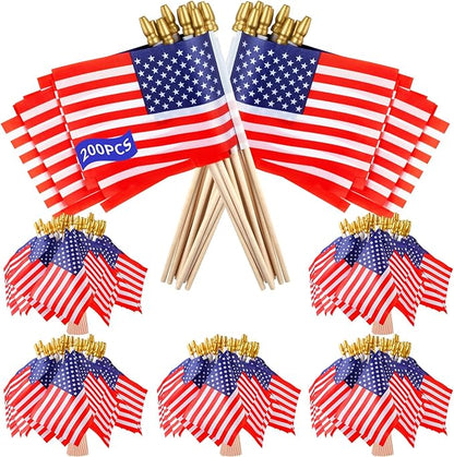 200pcs Small American Flags on Stick, Handheld 4 x 6 Inchs Mini American Flags with Kid-Safe Golden Spear Top, US Flags for 4th of July Decorations Outdoor, Independence Day Decorations