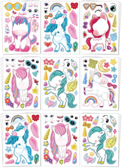 Aowplc 30 Sheets Make a Unicorn Stickers for Kids Party Favors, Birthday Decorations & Craft Activities