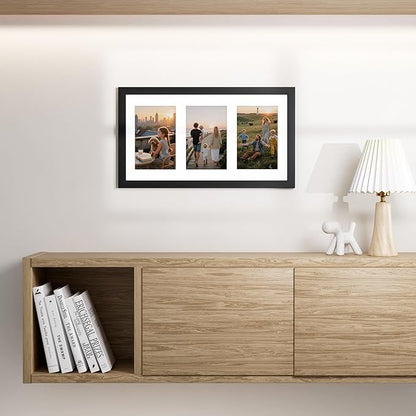 Vittanly 8x14 Picture Frames Collage, Displays 3Pcs 4x6 Pictures with Mat, Collage Picture Frame for Horizontal or Vertical Display, Black, 1 Pack