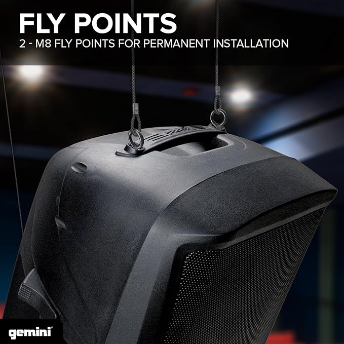 Gemini Sound AS-2115BT-LT Active 2000W Watt Party LED Light 15 Inch Woofer Powered Stage DJ Monitor Bluetooth PA Speaker, Wireless Stereo Pairing, Portable Fly Points