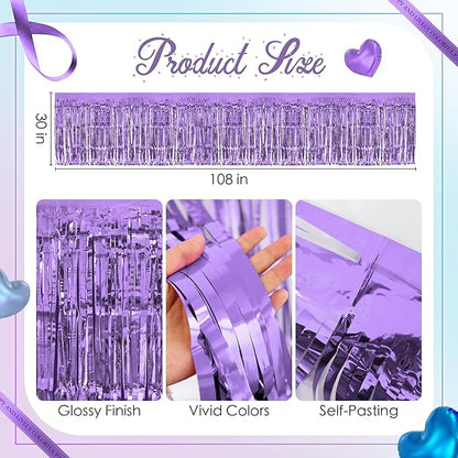 4 Pack Blue Purple Series Table Skirts, 29x108" Metallic Foil Tinsel Fringe Table Skirt for Rectangle Tables Streamer Curtains Backdrop, Party Decorations for Birthdays, Weddings, Holidays