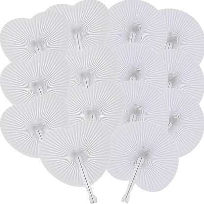 12 Pcs Decorative Paper Folding Hand Fans Handheld,White Round Heart Foldable Wedding Fans Chinese and Japanese Fans Bulk for Bridal Guest Church Party Favors Dancing Birthday DIY