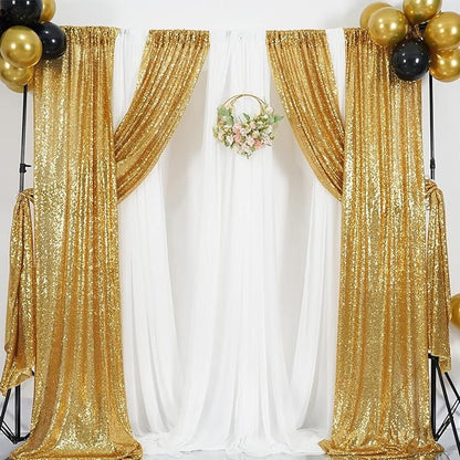 Poise3EHome Gold Sequin Backdrop Curtain 2 Panels 2ft x 8ft Gold Sequin Backdrop for Party Decoration