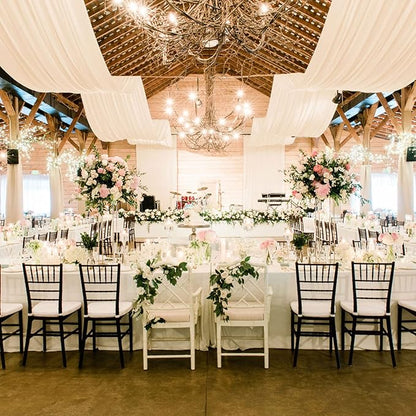 MODFUNS Champagne Ceiling Drapes for Parties 2 Panels 5FTx20FT Sheer Fabric for Draping Chiffon Curtain Ceiling Backdrop Wedding Arch Drapes Fabric Tulle Wedding Curtains Banquet Hall Tent Drapery