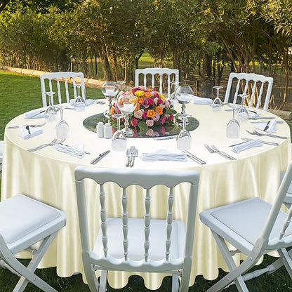 Ruisita 120 Inches Round Satin Tablecloths Ivory Overlay Round Satin Table Cover Bright Silk Smooth Fabric Tablecloth for Wedding Banquet Tables Decoration