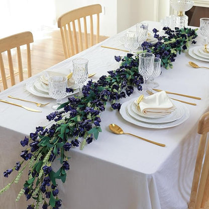 Mizii Blue Artificial Flower Garland 6FT Fake Wildflower Floral Garland Hanging Vines Spring Summer Flowers Decorations for Mantle Table Centerpieces Room Wall Fireplace Wedding Decor (Navy Blue)