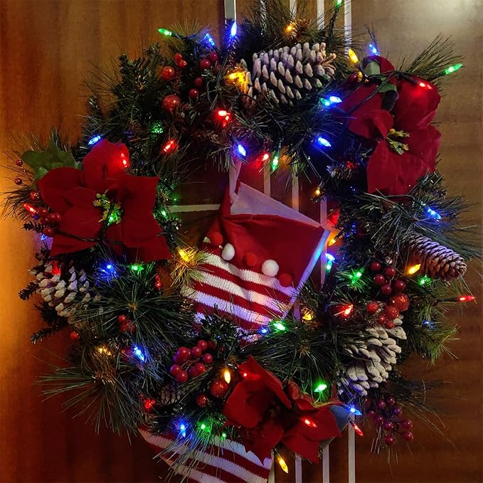 Christmas Lights 50 LED String Lights Battery Operated Clear Mini Lights18ft with Timer for Thanksgiving Day Wreath Christmas Tree Indoor Outdoor Decoration, Waterproof, Multicolor 2Pack