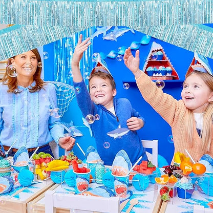 6 Pack 10 Feet Foil Fringe Garland Metallic Tinsel Streamers Banner Wall Hanging Curtain Backdrop Banner for Parade Floats, Thanksgiving, Christmas, Birthday, Halloween Party Decorations(Light Blue)