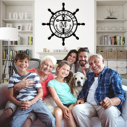 Personalized Ship Wheel Metal Sign, Customized Nautical Wall Decor, Anchor Compass Metal Sign, Family Name Sign, Monogram Wall Decor, Last Name Signs for Home, Housewarming Gift