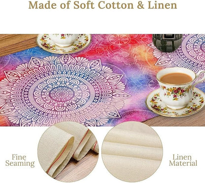 Vintage Mandala Table Runner, Bohemian Indian Purple Starry Colorful Floral Print Table Runner for Home Kitchen Dining Table Party Decor, 13x60inch