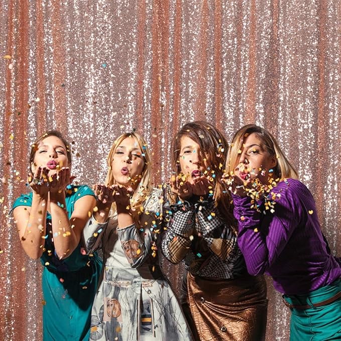 Eternal Beauty Rose Gold Sequin Backdrop, 20x10 Ft Glitter Background Curtains for Shimmer Photography Party Wedding Birthday Back Drop Decor