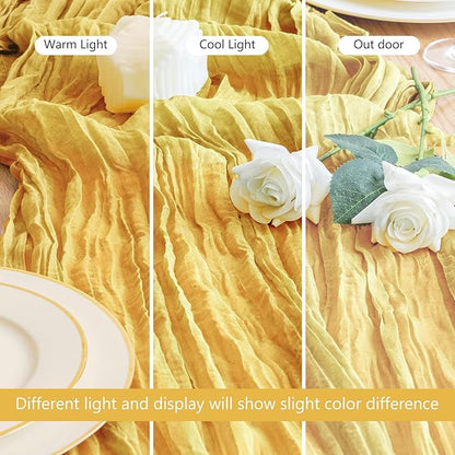 Asee'm Cheesecloth Table Runner 120 Inches Long Gold Boho Gauze Cheese Cloth Runner 10FT Rustic Sheer Fall Table Runners for Thanksgiving Christmas Wedding Party Baby Shower Decoration