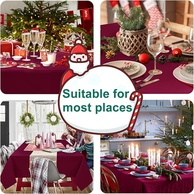 Hiasan Burgundy Rectangle Tablecloth - Waterproof and Spillproof Washable Fabric Table Cloth for Dining Room Kitchen Party and Outdoor, 70 x 90 Inch