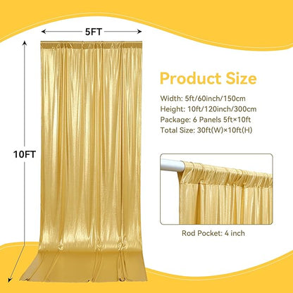 30x10 ft Wrinkle Free Gold Sequin Backdrop Curtain for Parties,Thick Not Fall Glitter Wedding Drape Backdrop,6 Panels 5x10ft Shimmer Photo Wall Back Drop Cloth for Graduation Photography Background