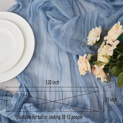 Dusty Blue 2 Pack Cheesecloth Table Runner 120 Inch 10 FT Boho Rustic Gauze for Wedding Baby Shower Party Farmhouse Summer Home Decor Washable